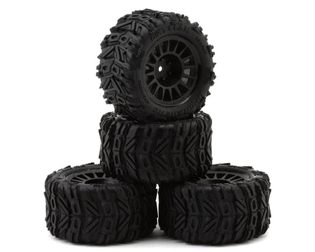 Upgrade RC Dirt Claw pre-mounted belted tires for ARRMA Granite Grom RC truck, showing rugged tread pattern and durable design.