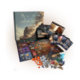 Image of Dune: Imperium - Uprising stand-alone or expansion game components by Dire Wolf, showing cards and tokens on a game board.
