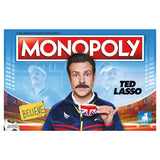 Front of Hasbro Monopoly: Ted Lasso board game box featuring colorful artwork and game title with Ted Lasso branding.