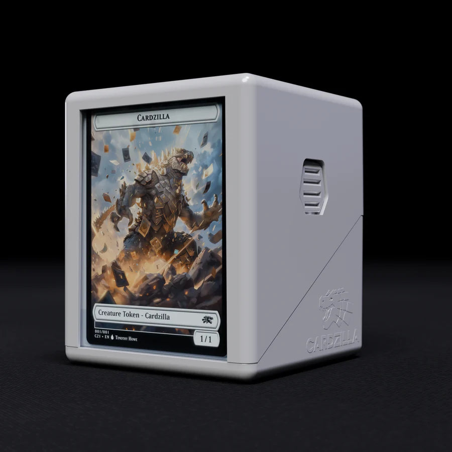 White Cardzilla Showcase deck box for card supplies, featuring a sleek design and secure storage for trading cards.