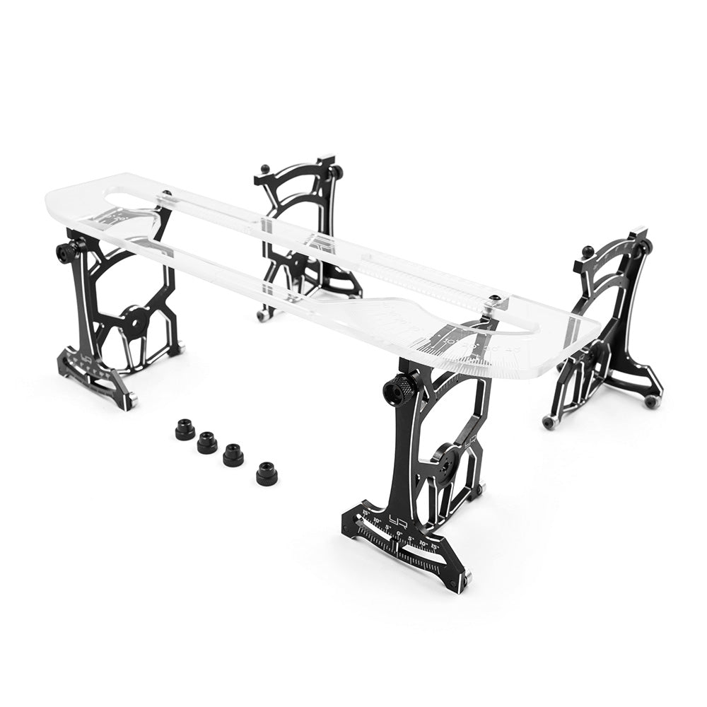 Yeah Racing Universal Setup System V3 for 1/10 on-road cars, black adjustable chassis alignment tool with precision components.