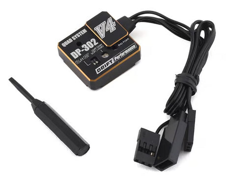 Yokomo DP-302 V4 Drift Steering Gyro in black showing compact design and control dial for RC car steering precision.