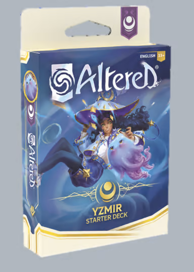 Altered: Beyond the Gates starter deck by Equinox featuring colorful cards with fantasy artwork and mystical symbols.