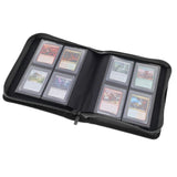 Open BCW Z-Folio 4-Pocket LX Toploaders binder with black cover and clear plastic pockets for collectible card storage