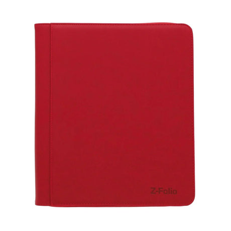 Red BCW Z-Folio 9-pocket LX toploader binder with clear plastic pages for card storage, front view.