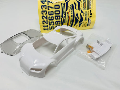 Jomurema GT01 car body set in white, featuring sleek aerodynamic design for automotive customization.