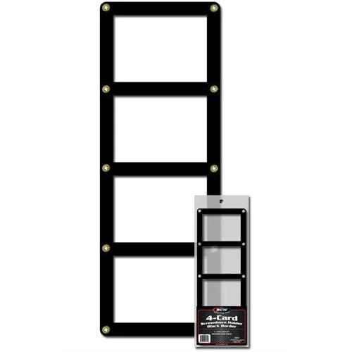 Four-card screw-down holder by BCW, clear plastic display case for protecting and showcasing collectible cards.