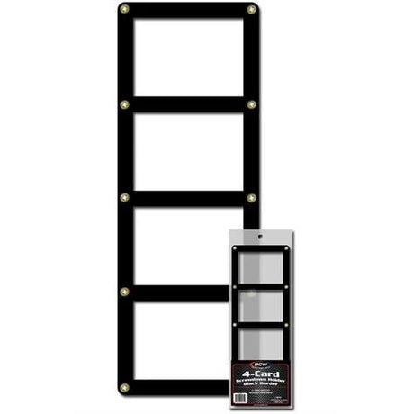 Four-card screw-down holder by BCW, clear plastic display case for protecting and showcasing collectible cards.