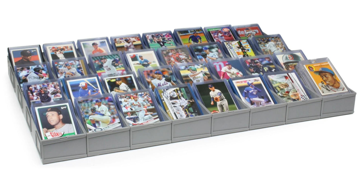 BCW modular sorting tray with six compartments for organizing baseball cards and collectibles.