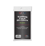 BCW graded trading card dividers, 10-pack, with alphabetical labels and colorful design for organizing collectible cards.