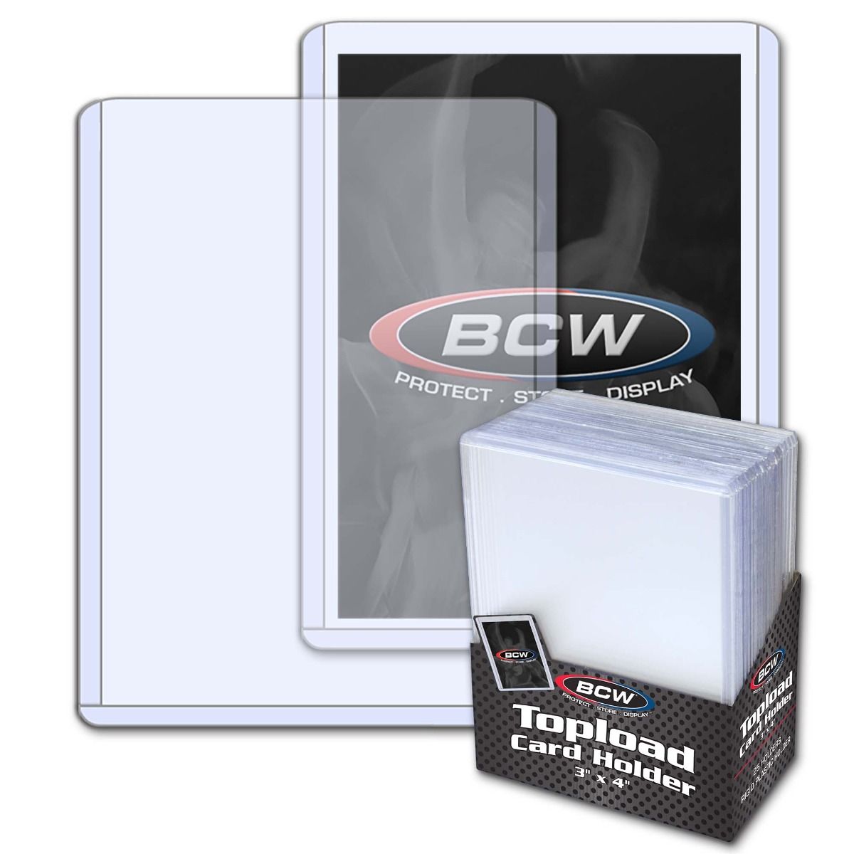 BCW 3x4 standard topload card holder for trading cards, pack of 25, clear plastic protective card sleeves.