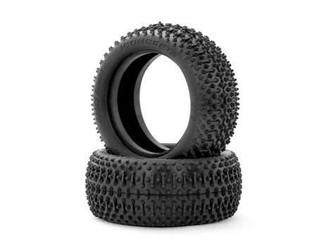 JConcepts Goose Bumps 1/10 4WD RC car front tires in green compound with tread pattern for off-road racing.