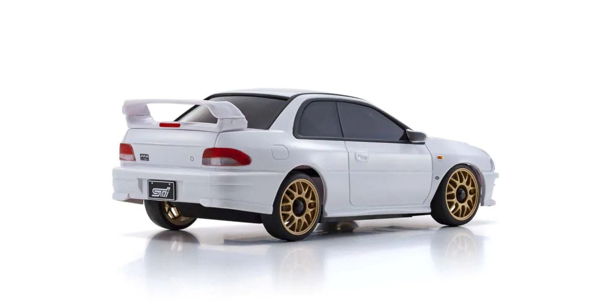 Kyosho Mini-Z ASC Subaru Impreza 22B-STi RC car part in white, featuring detailed design and branding.