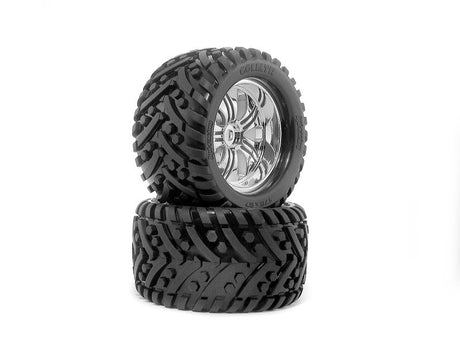 HPI Racing Goliath RC car tires mounted on chrome Tremor wheels, 178x97mm size, suitable for off-road RC vehicles.