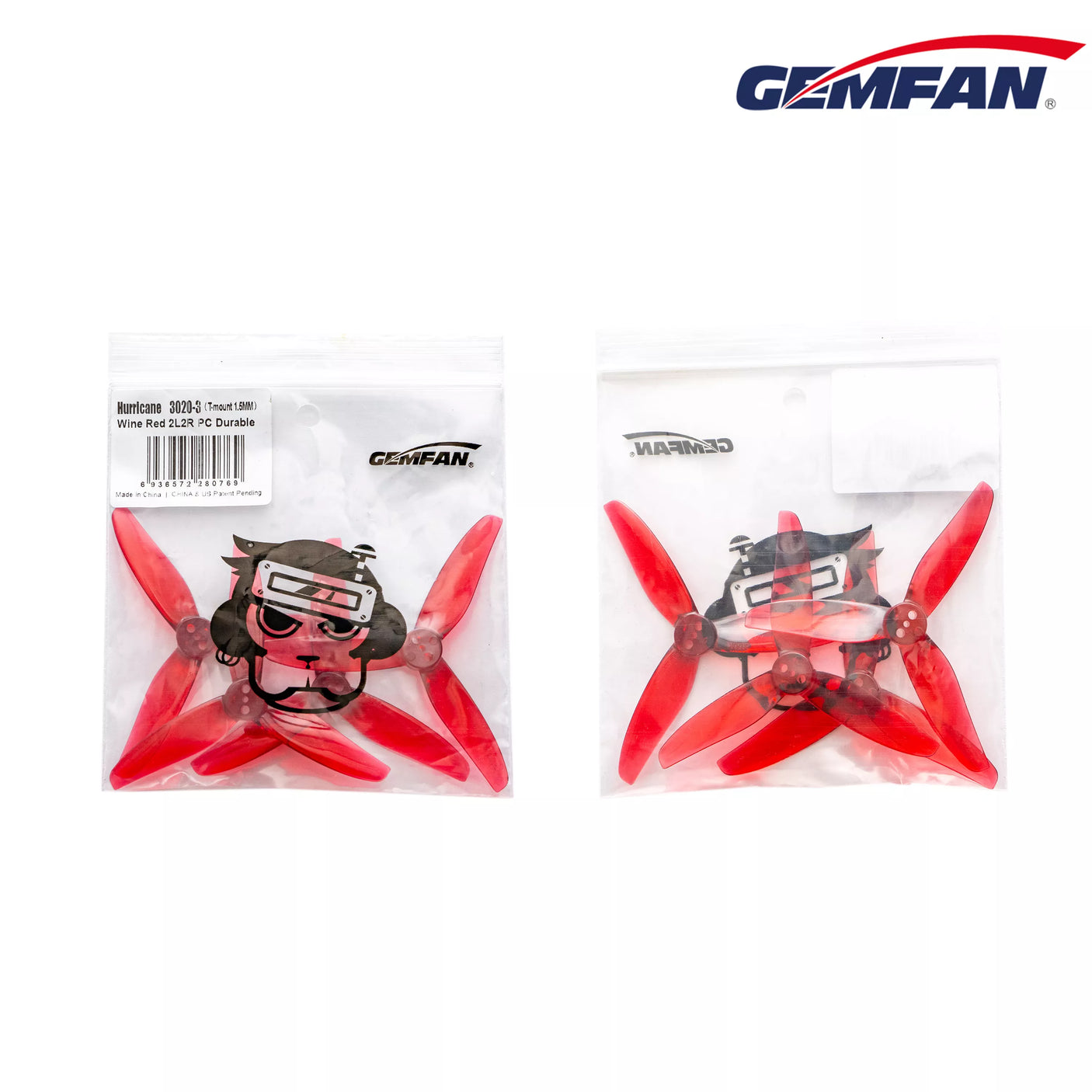 Two pairs of Gemfan 3020 Hurricane drone propellers with 1.5mm shafts, designed for lightweight, efficient quadcopters.