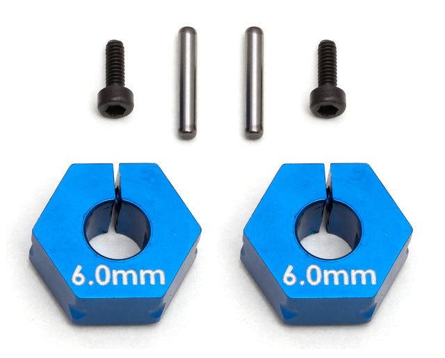 Team Associated FT Clamping Wheel Hexes, 6.0 mm, metal wheel accessories for RC cars shown in the image.