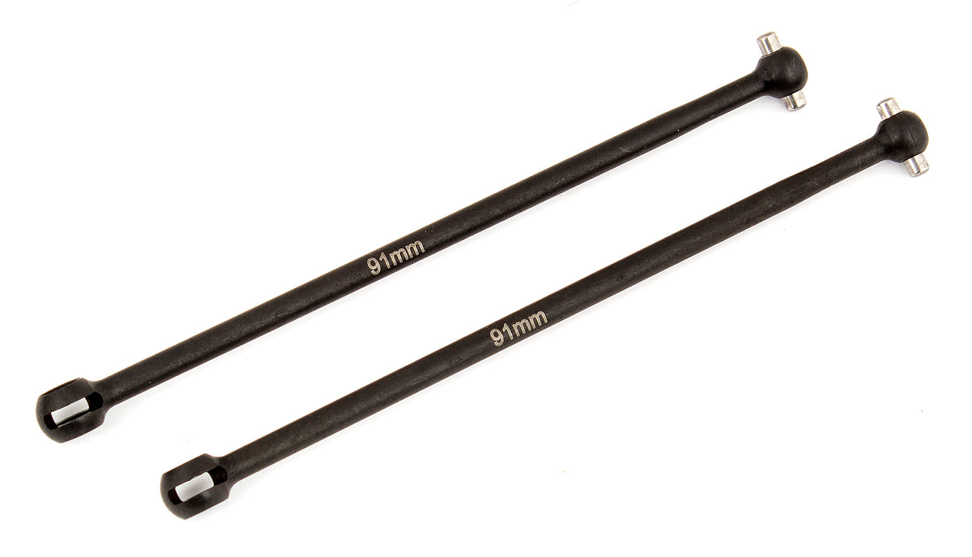 Rear CVA Bones for RC car by Team Associated, 91 mm length, shown in black with metal joints and detailed components.