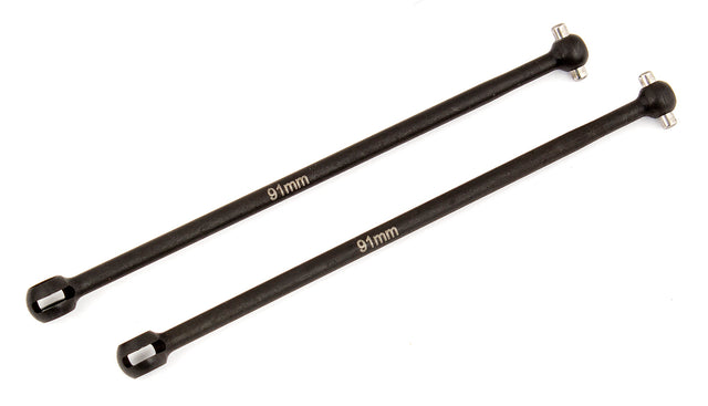Rear CVA Bones for RC car by Team Associated, 91 mm length, shown in black with metal joints and detailed components.