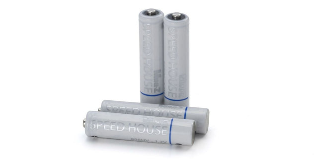 Kyosho Speed House 800HV AAA NiMH batteries, 4-pack, rechargeable power cells for remote control vehicles.