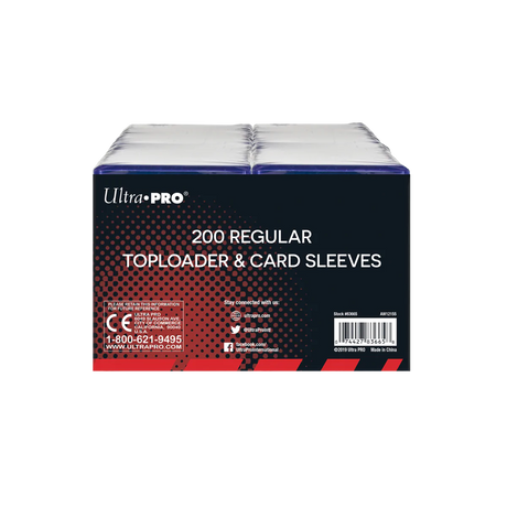 Ultra Pro 3x4 inch card toploaders and soft sleeves bundle for trading cards, shown with 200 clear protectors on a white background.