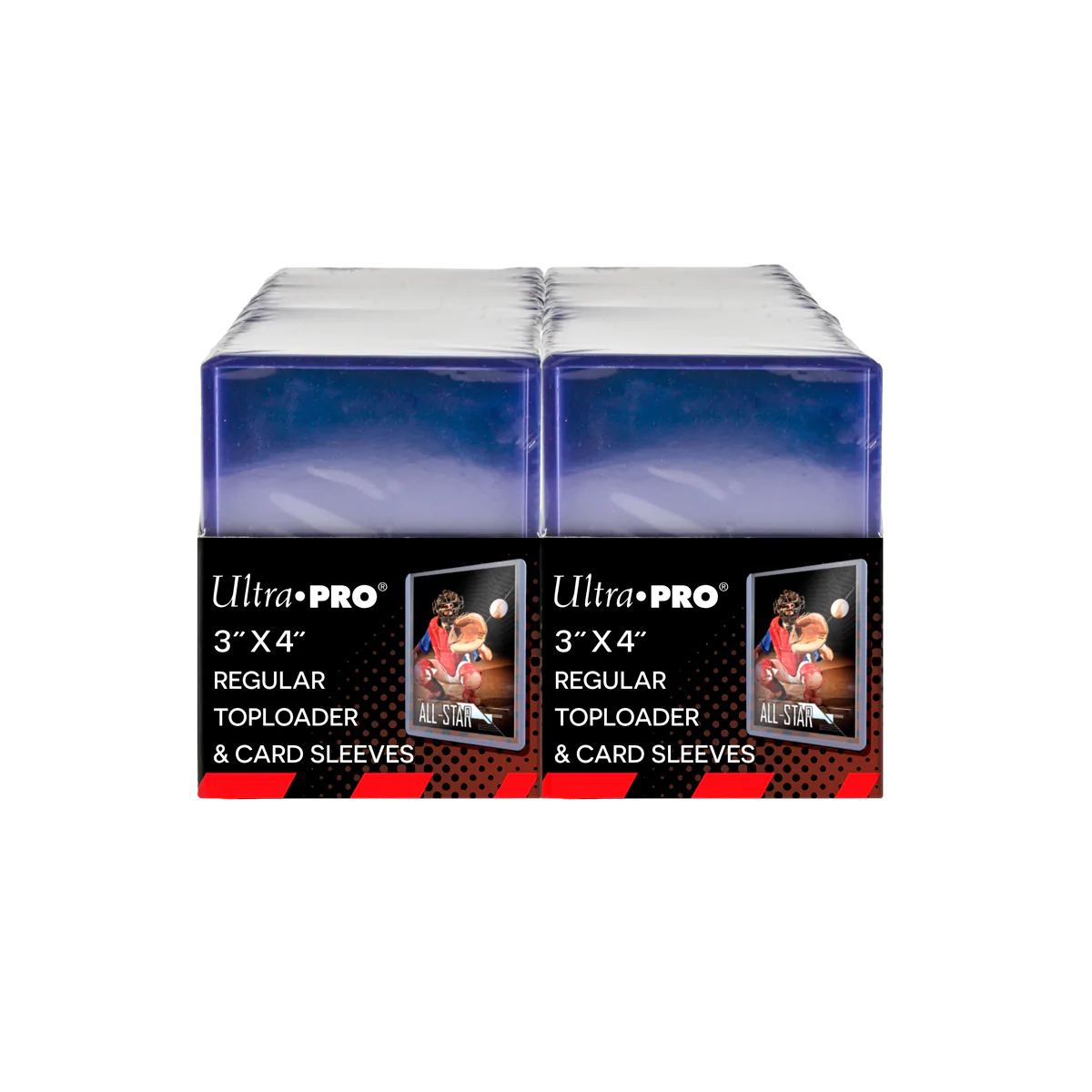 Ultra Pro 3"x4" card toploaders and soft sleeves bundle for collectible cards, shown in a front view with 200 sleeves.