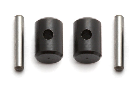 Team Associated CVA Rebuild Kit 91438 showing black rubber boots, metal parts, and rebuild components for RC car suspension.