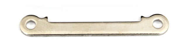 Team Associated front hinge pin brace for RC car, showing black plastic part with metal hinge pin in close-up image.