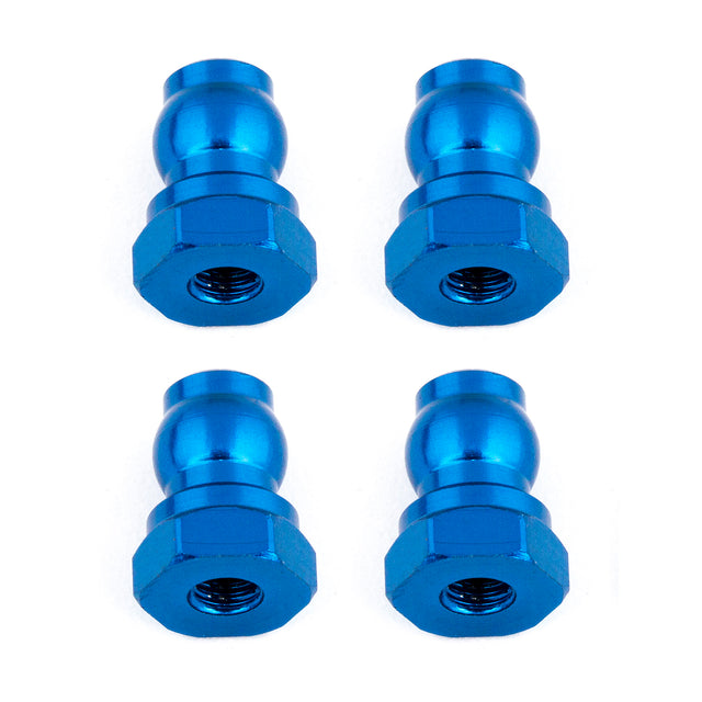 Blue aluminum shock bushings, 10 mm, by Team Associated, designed for RC car suspension upgrades.