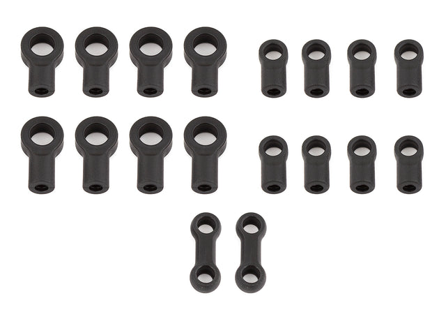 Team Associated RC10B6.1 12 mm shock rod end set with durable metal components and precise fit for RC car suspension upgrades.
