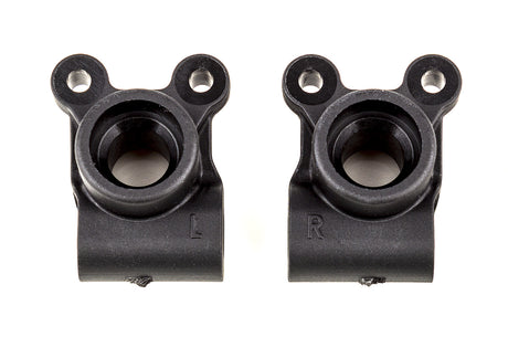 Team Associated RC10B6.2 rear hubs with black and silver design, showing close-up detail of the RC car part in the image.