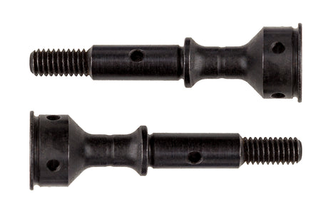 Team Associated RC10B6.2/3/4 CVA Axles with +2mm extension, showing close-up of durable metal components for RC car upgrades.