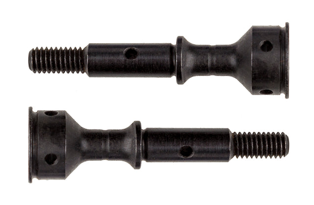 Team Associated RC10B6.2/3/4 CVA Axles with +2mm extension, showing close-up of durable metal components for RC car upgrades.