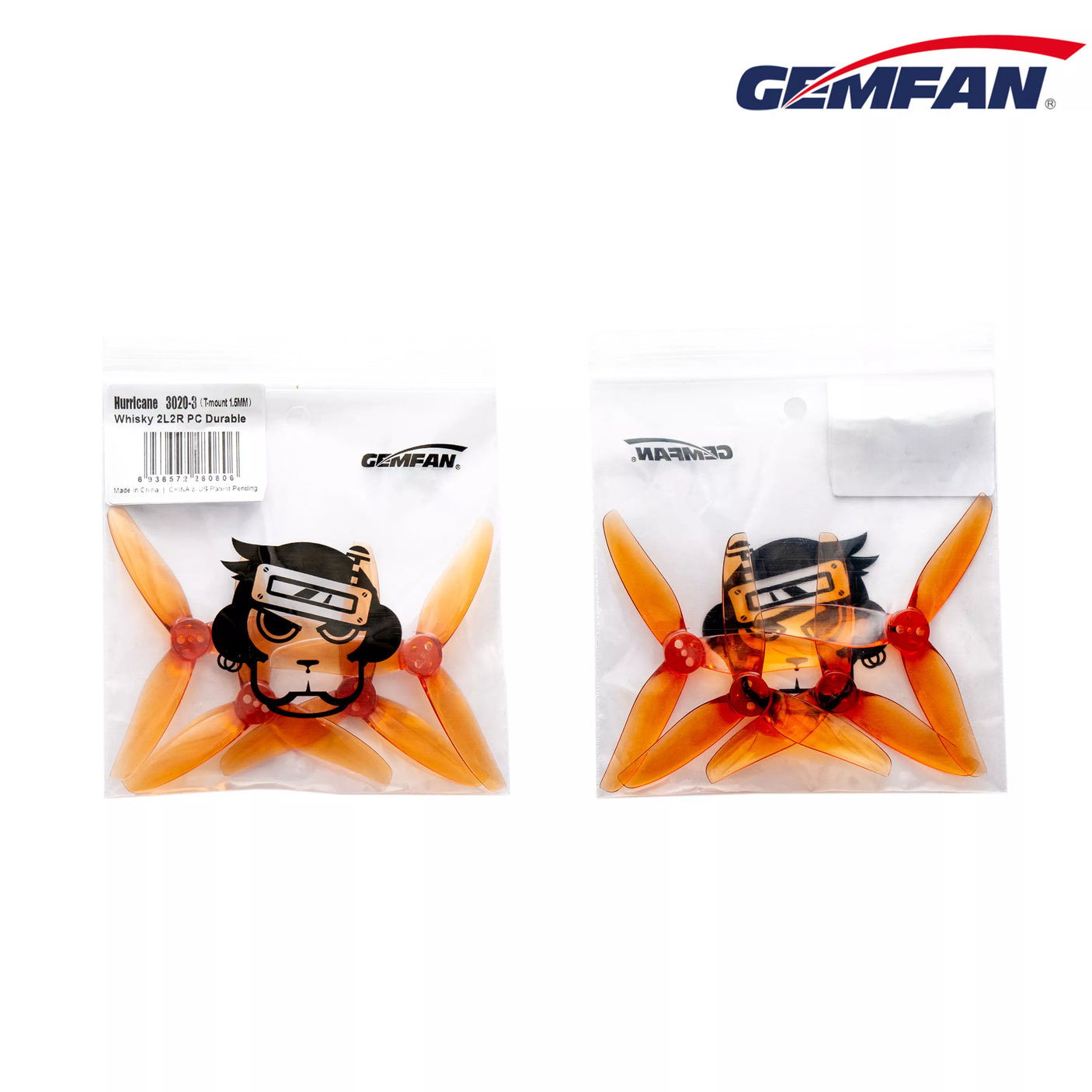 Gemfan 3020 Hurricane drone propellers, 1.5mm size, two pairs, lightweight plastic blades for quadcopters and drones.
