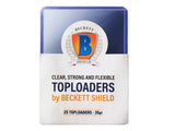 Beckett Shield Toploader 35PT card holder front view, 25-pack of clear plastic card protectors for collectible cards