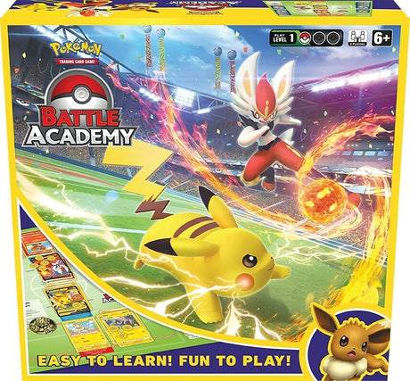 Pokemon Battle Academy 2022 card set featuring colorful Pokemon cards with various characters and game elements.