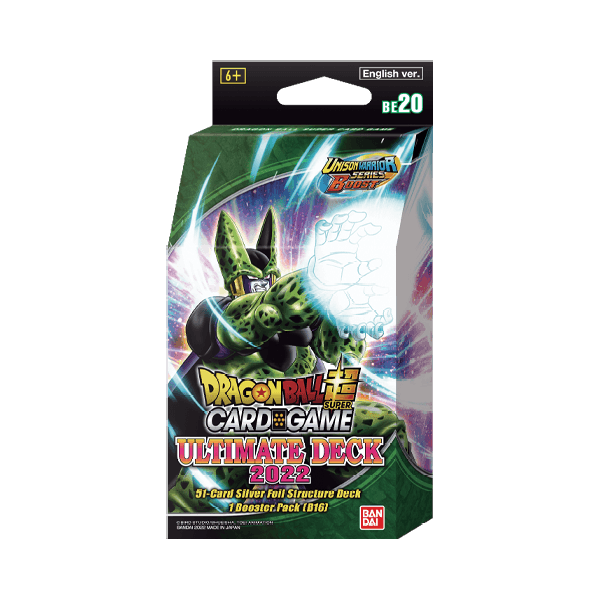 Bandai Dragon Ball Super: Ultimate Deck 2022 card game deck with colorful Dragon Ball characters and artwork.