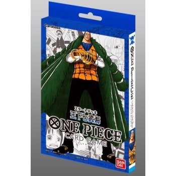 Bandai One Piece TCG Seven Warlords of the Sea Starter Deck with colorful trading cards and themed packaging.