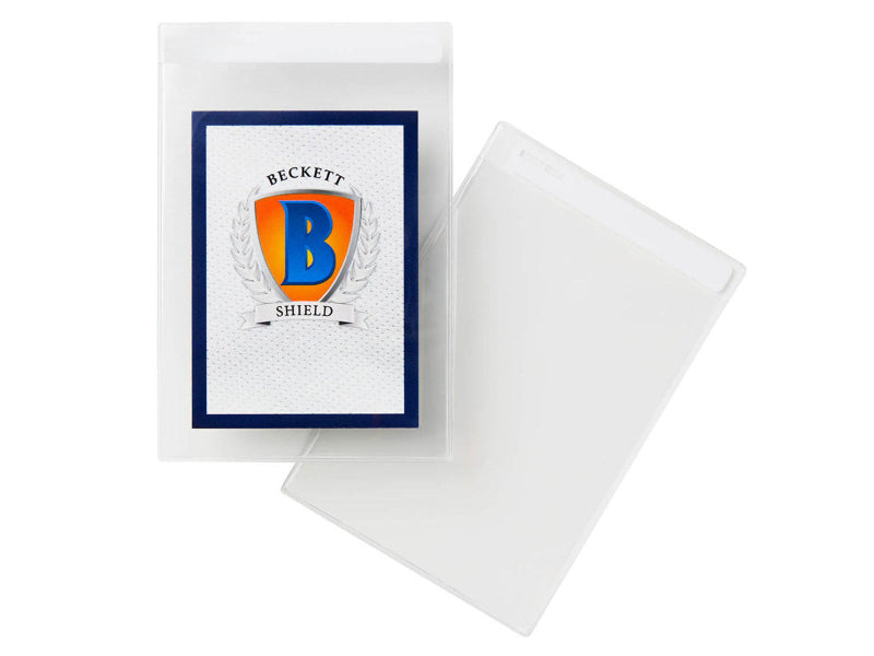 Beckett Shield large semi-rigid card sleeves for protecting trading cards, shown in a 50-count package.