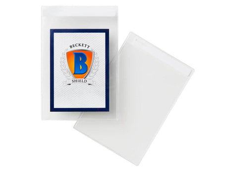 Beckett Shield large semi-rigid card sleeves for protecting trading cards, shown in a 50-count package.