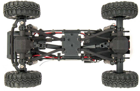 Element RC Enduro24 Sendero 1/24 RTR crawler with black and yellow body, showing the bottom bumper and chassis detail.