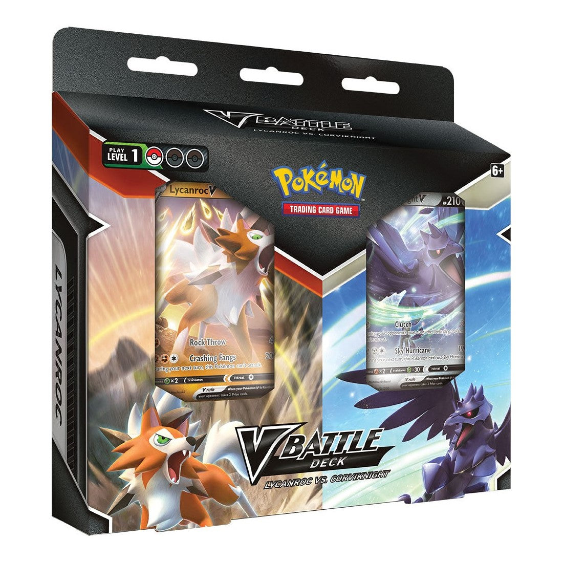 Pokemon TCG Lycanroc vs. Corviknight V Battle Deck featuring two Pokémon cards from the Pokémon trading card game.