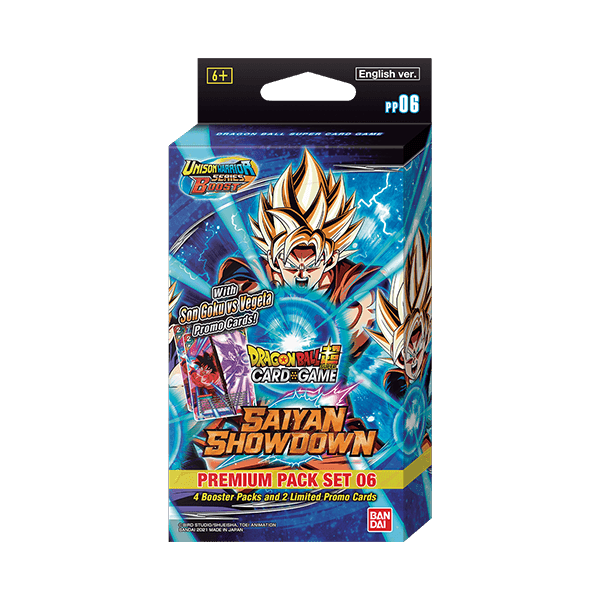 Bandai Dragon Ball Super Saiyan Showdown Premium Packs featuring collectible Dragon Ball characters and vibrant packaging.