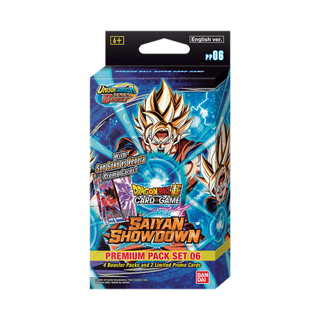 Bandai Dragon Ball Super Saiyan Showdown Premium Packs featuring collectible Dragon Ball characters and vibrant packaging.