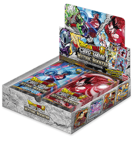 Bandai Dragon Ball Super Mythic Booster Box MB-01 with colorful trading card packaging and artwork featuring Dragon Ball characters.