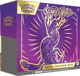 Pokemon Scarlet & Violet Elite Trainer Box for Pokémon TCG, featuring colorful packaging and card storage accessories.