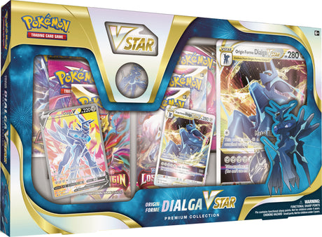 Pokemon Dialga VSTAR and Palkia VSTAR premium collection cards featuring Origin Forme Dialga from the Pokemon trading card game.