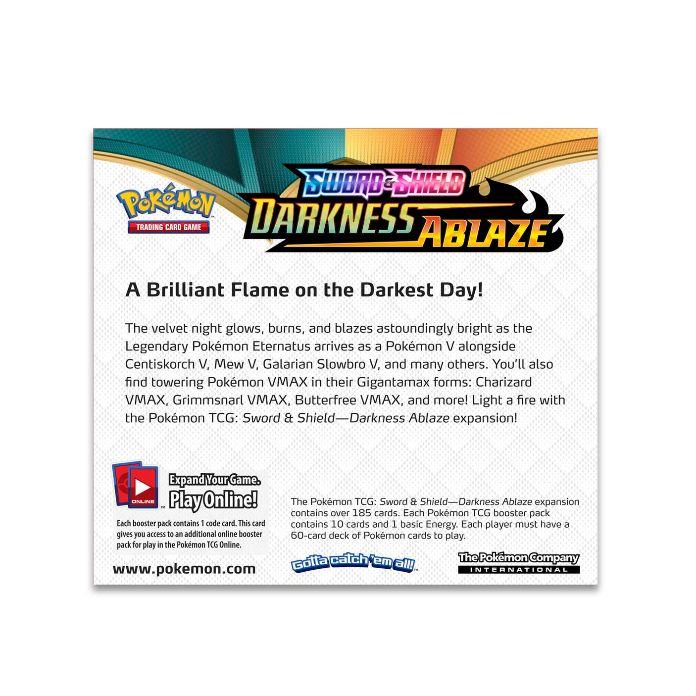 Pokémon Darkness Ablaze Booster Box for Pokémon TCG featuring colorful packaging and brand logo on the front.