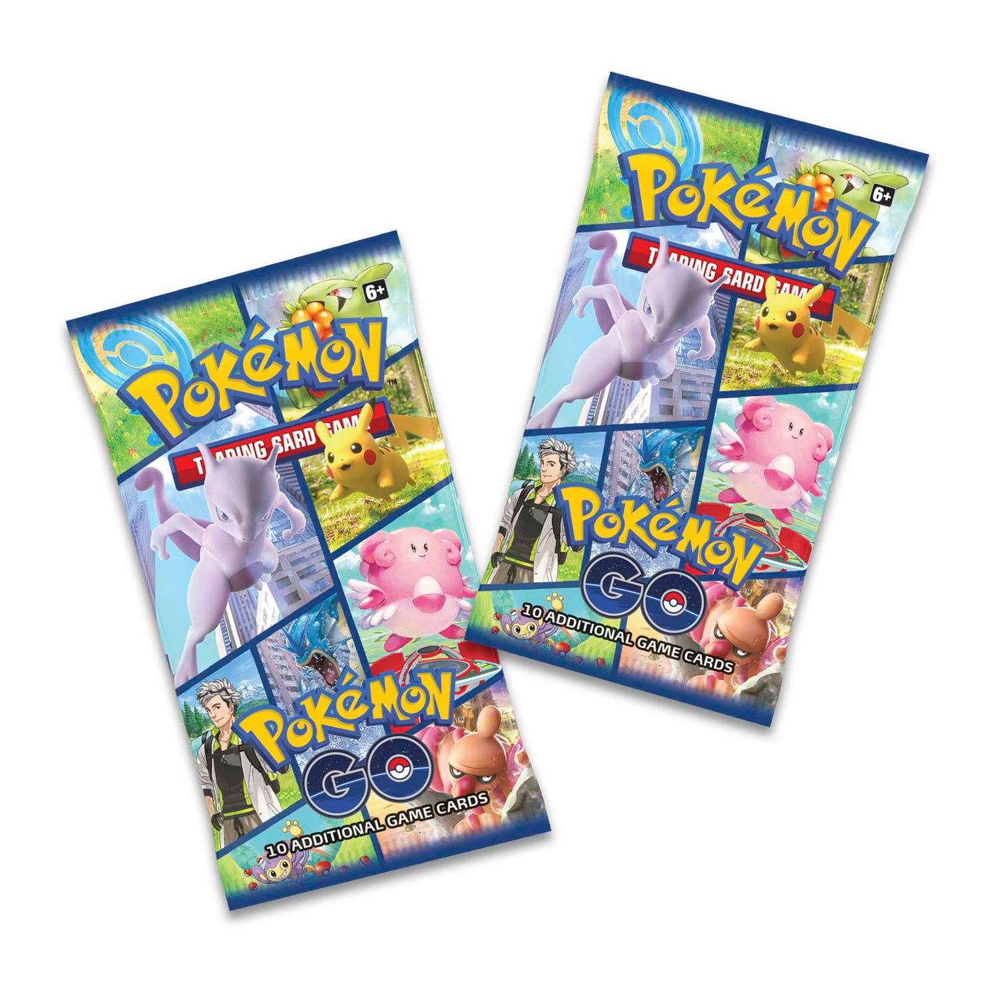Pokémon TCG Pokémon GO Booster Pack featuring colorful Pokémon cards and branding on a white background.