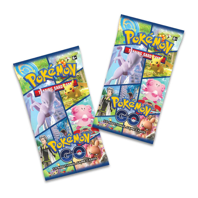 Pokémon TCG Pokémon GO Booster Pack featuring colorful Pokémon cards and branding on a white background.