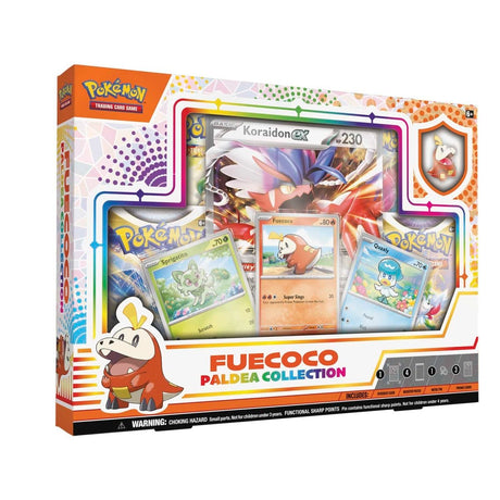 Pokemon Paldea Collection box featuring colorful Pokemon characters and artwork from the popular Pokemon trading card game.
